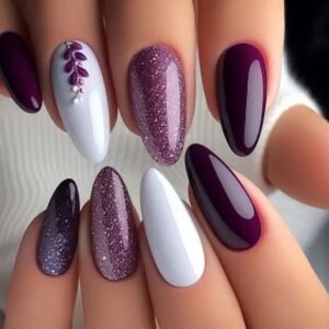 🔥3/$21 Elegant Purple and White Press On Nail Set